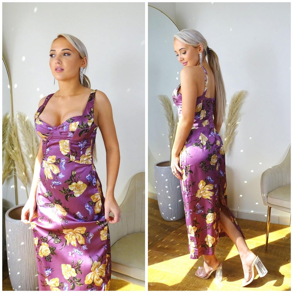 Zara Purple Floral Midi Dress